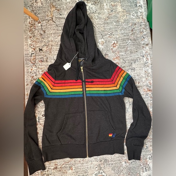 ‼️RARE‼️🎸AVIATOR NATION🎸6 Stripe Retro Zip Hoodie in Charcoal✨size XS✨ - Picture 5 of 11